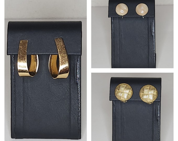 Vintage Coro Signed Gold Tone Loop Screw-Back Earrings with Gold Tone Woven Clip-On and Beige Screw-Back Earrings A-9-87,