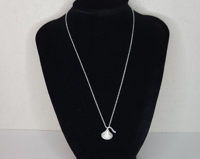 Vintage Hershey's Kiss Silver Tone and Cubic Zirconia Pendant Necklace Marked WTJ China D-3-3