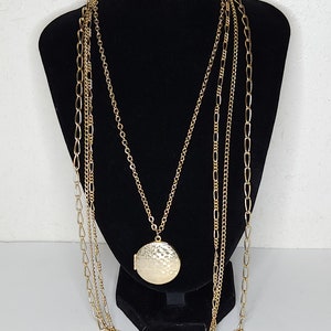 Vintage Gold Tone Four Chain and Locket Pendant Necklace C-4-21