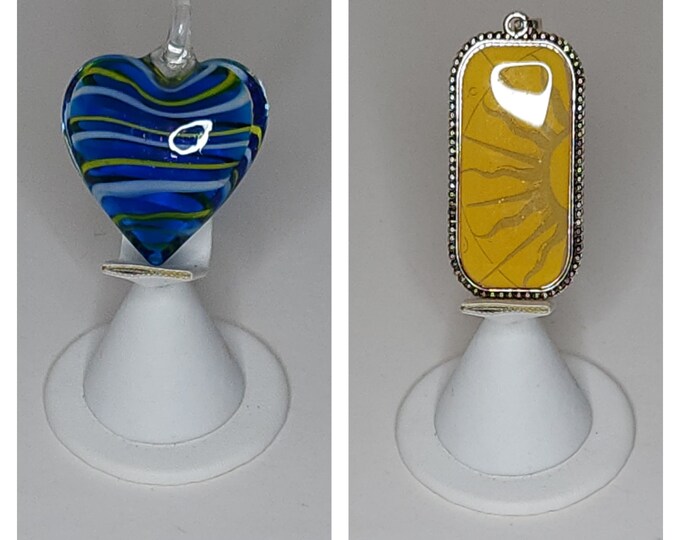 Vintage Two Pendants Blue Glass Heart, Yellow Sun Compass A-6-86