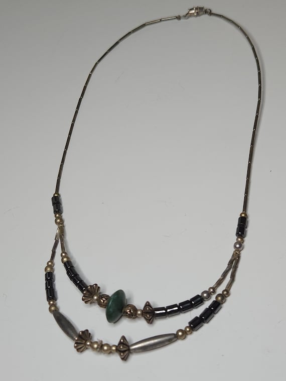 Vintage Silver Tone, Faux Green Stone, and Imitat… - image 3
