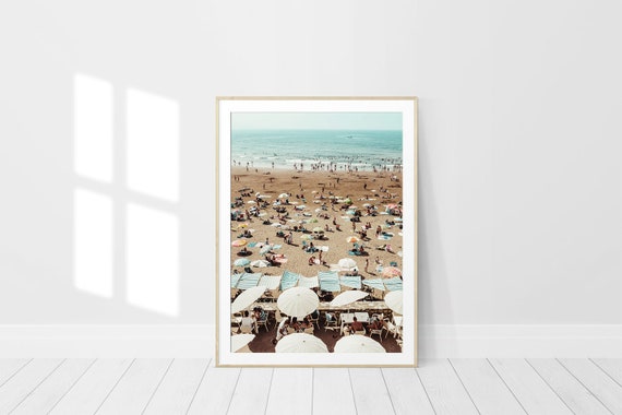 Busy Beach People Photo Art Retro Umbrella Print Vertical | Etsy