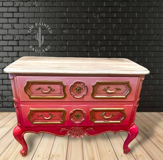 vintage 2 drawer dresser Drexel French Country Commode creating a retro and bohemian style charm.It includes 6 drawers of different sizes and 2 cabinets Hutch Vintage And Handmade |