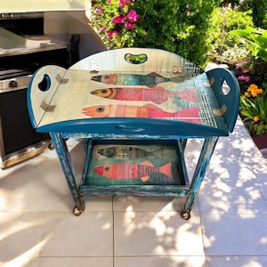 Vintage Rolling Tea Cart with Removable Serving Tray