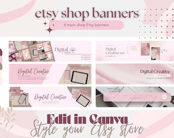 Plantilla de banner para tienda de Etsy: Diseño minimalista rosa, editable en Canva (descarga digital)