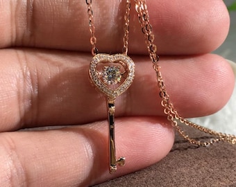 Rose Gold Pendant Key Necklace - Etsy