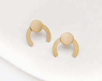 Eclipse - Geometric Modern Brass Crescent Earrings - Bridal, Small Gift Idea! - Stil Works Studio