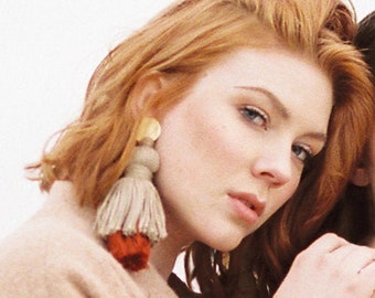 Giant Tassel Editorial Earrings in Taupe + Rust - Party Earrings - Perfect Gift Idea! - Stil Works Studio