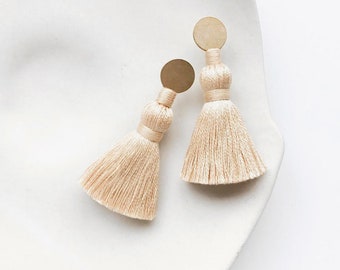 Solid Tassel Earrings - Stud Tassels with Brass - Handmade Gift Idea! - Stil Works Studio