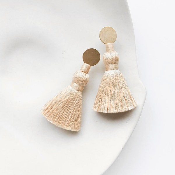 Solid Tassel Earrings - Stud Tassels with Brass - Handmade Gift Idea! - Stil Works Studio