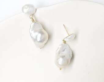 Fireball Studs - Baroque Pearl Drop Dangle Earrings  - Bridal Freshwater Irregular Pearls Elegant Wedding - Handmade Gift Stil Works Studio