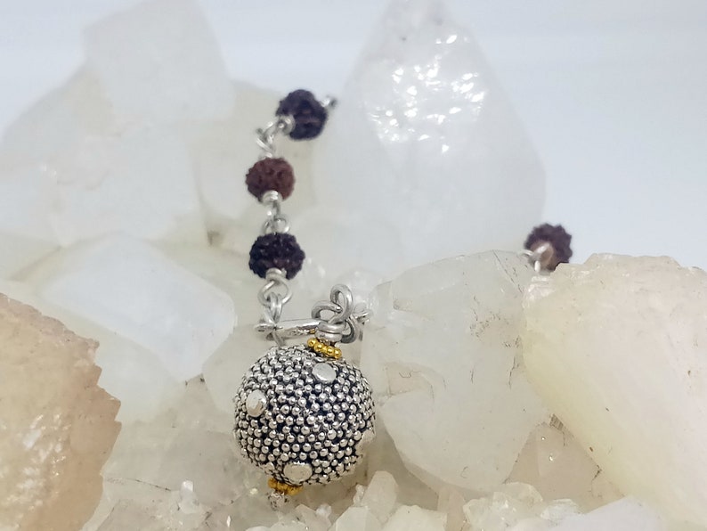 Women Yoga Bracelet Silver Gold Charms Rudraksha Seeds Bracelet with Silver and Dangling Silver Bead