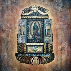 Retablo, original contemporary art, small mixed media canvas, folk art, Lady of Guadalupe
