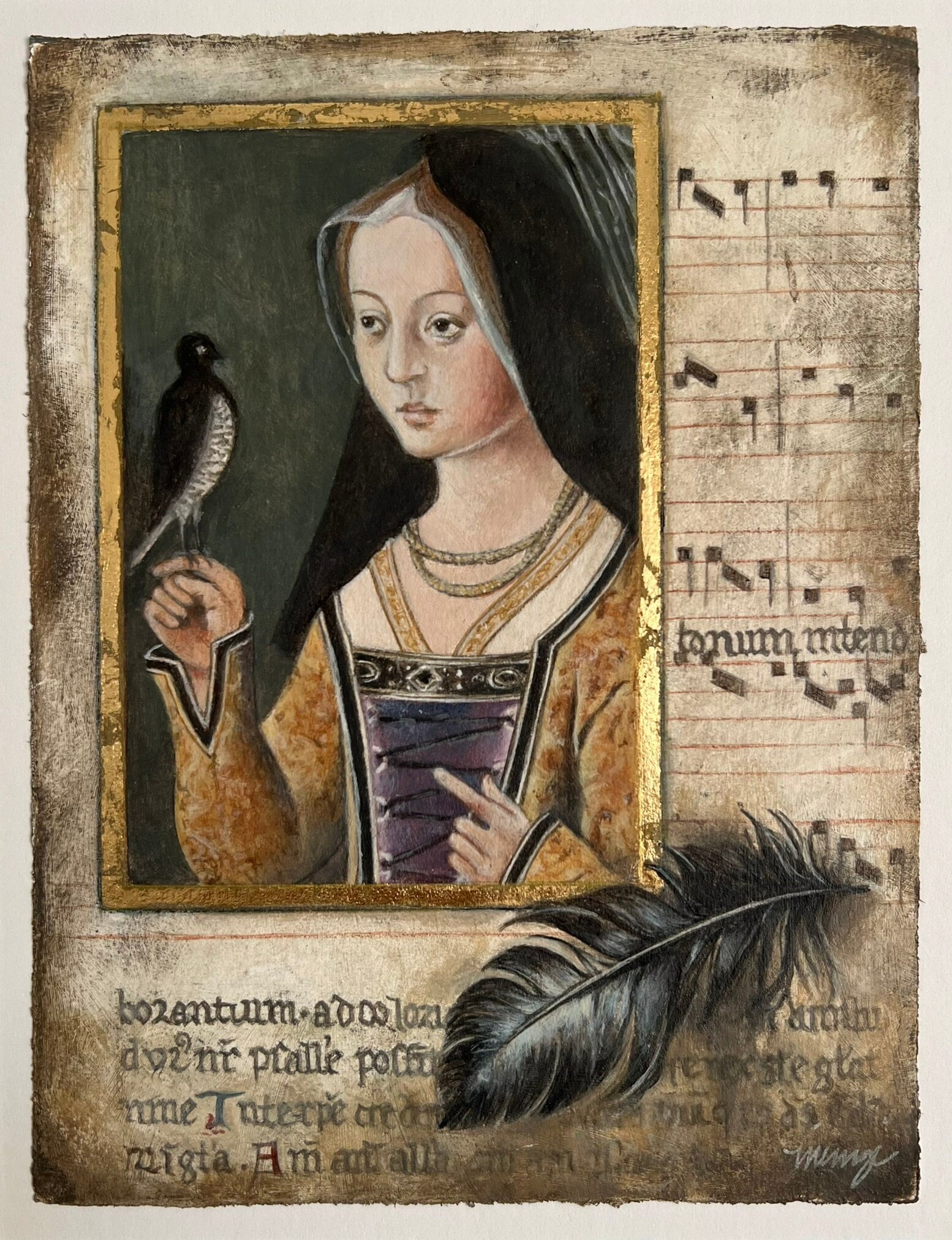 15th Century Woman Portrait: Medieval Music Mixed Media Painting