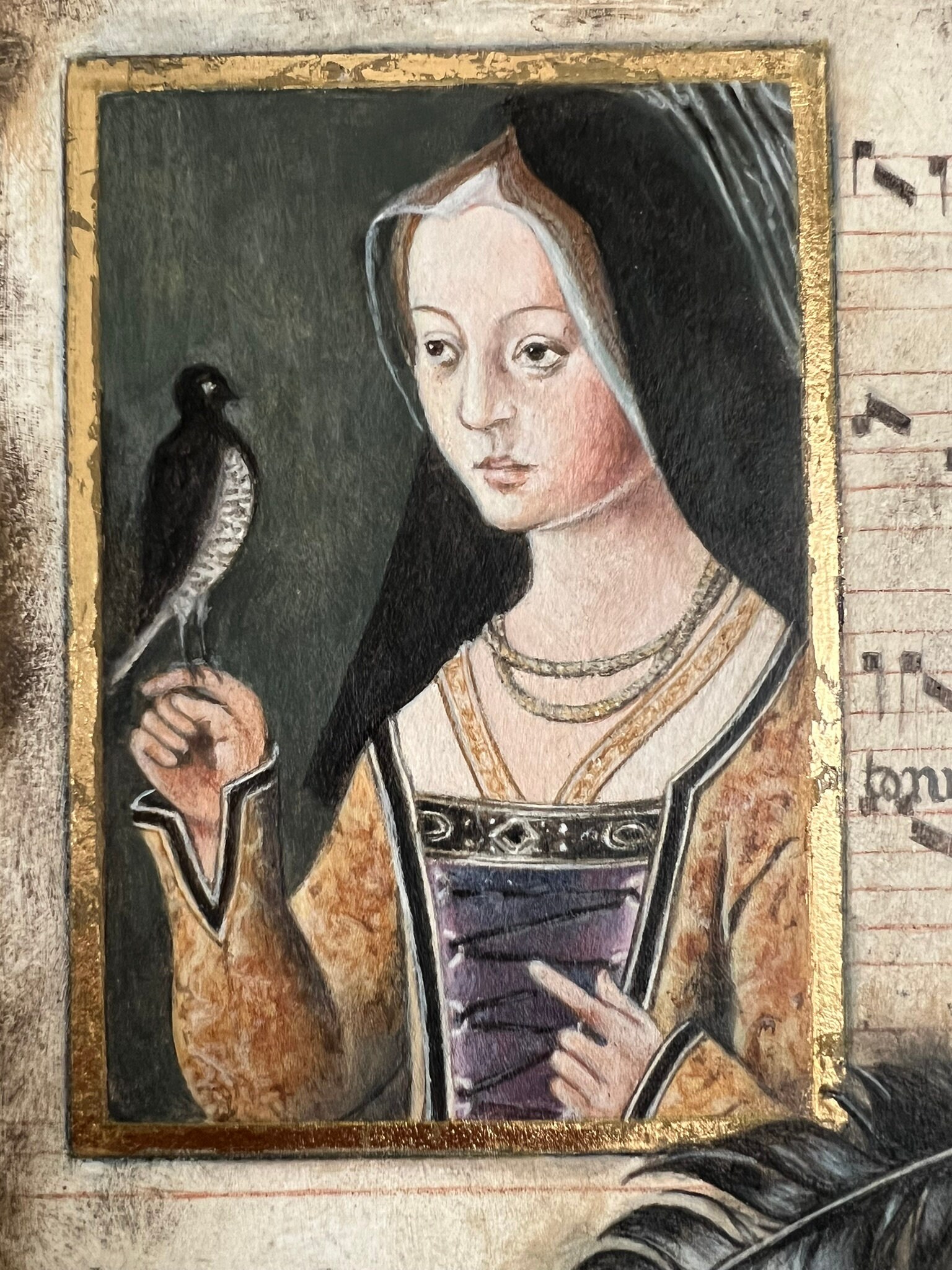 15th Century Woman Portrait: Medieval Music Mixed Media Painting