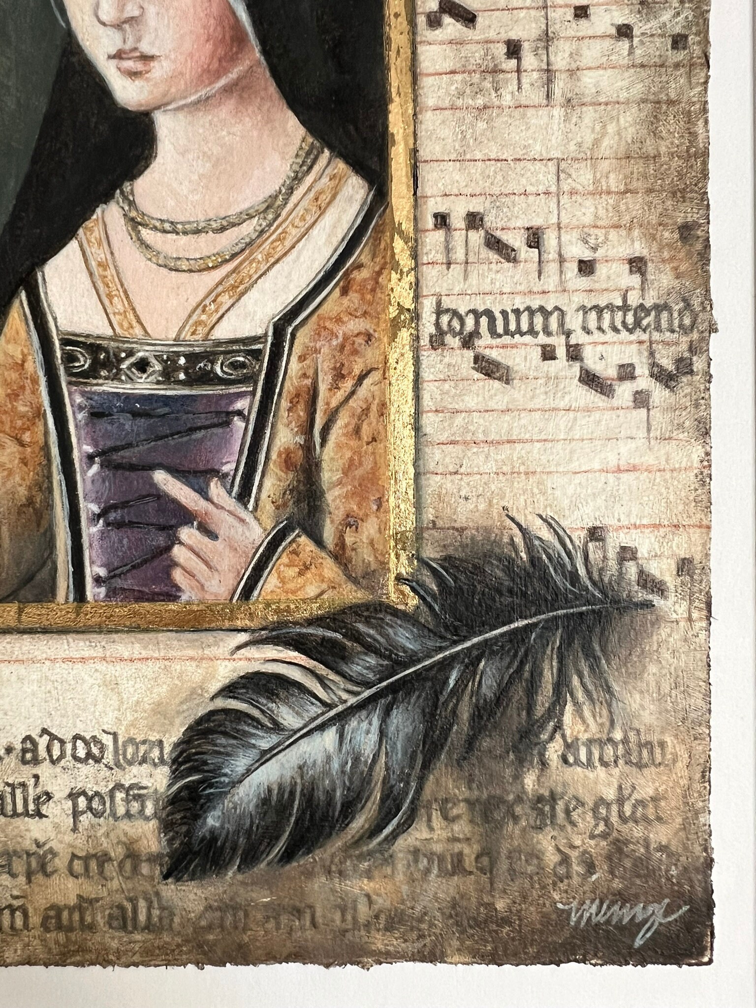 15th Century Woman Portrait: Medieval Music Mixed Media Painting