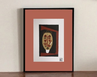 African mask - abstract painting on paper