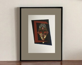 African mask - abstract painting on paper