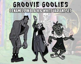 Groovie Goolies Enamel 3 Pin Set Frakie Drac Wolfie Filmation Black White Variant Set