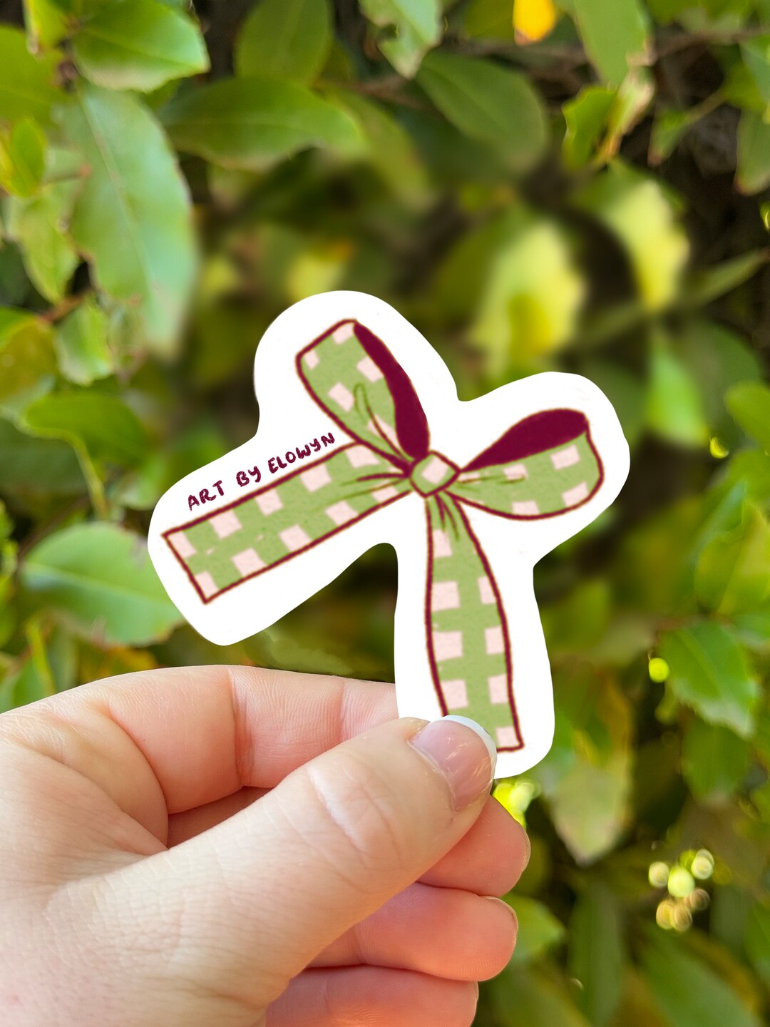 Green Gingham Bow Sticker Girly Girl Sticker Coquette Sticker