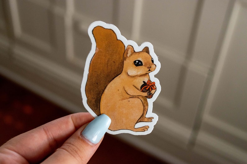 Squirrel with Gift Sticker Stickers for Hydroflask Laptop Stickers Waterproof Stickers Squirrel Sticker Cute Stickers image 3