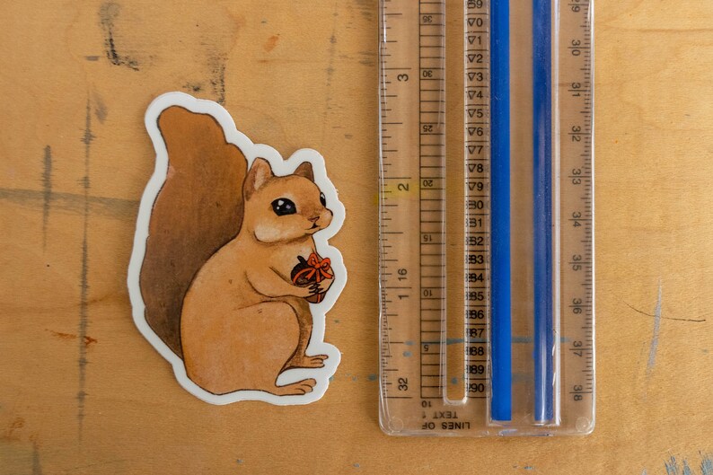 Squirrel with Gift Sticker Stickers for Hydroflask Laptop Stickers Waterproof Stickers Squirrel Sticker Cute Stickers image 2