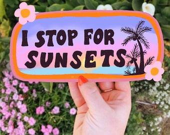 I Stop For Sunsets Bumper Sticker | Tropical Beach Sticker | Stickers for Car | Bumper Stickers | Waterproof Stickers | Stickers