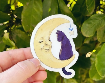 Halloween Moon and Cat Sticker | Stickers for Hydroflask | Laptop Stickers | Waterproof Stickers | Spooky Season Stickers