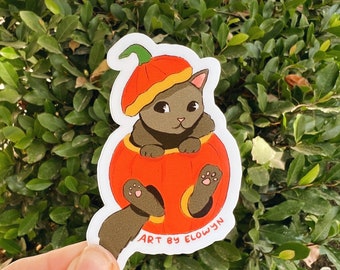 Halloween Pumpkin Cat Sticker | Stickers for Hydroflask | Laptop Stickers | Waterproof Stickers | Spooky Season Stickers