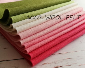 Pink Wool Felt Sheets for Flower making, 100 Percent European pure wool felt bundles / 10 sheets 20x30 cm