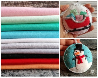 Wool Felt Sheets bundle for Christmas ornaments, 100 Percent Pure European wool felt / 10 sheets 20x30 cm