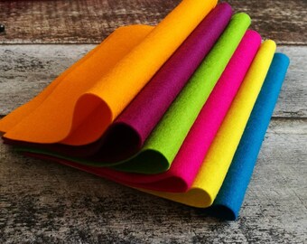 Wool Felt Sheets, 100 Percent wool felt, European pure wool felt / Crafty Summer / 6 sheets 20x30 cm