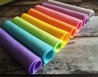 100 Percent European pure wool felt Sheets, Spring rainbow palette, 8 sheets 20x30 cm felt fabric bundles