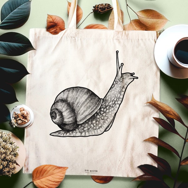 Snail Tote Bag | Customisable Illustrated Eco Friendly Bag | Goblincore Gift Ideas| Reusable Shopper Bag