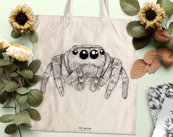 Bolsa de tela con araña saltadora: ilustración gótica personalizada de un arácnido