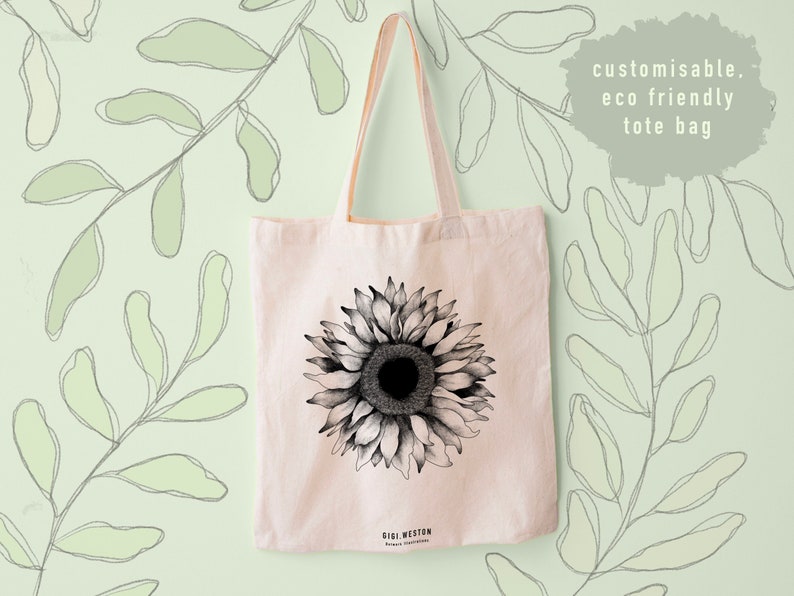 Sunflower Tote Bag (Customisable) | Eco Tote Bag | Floral Illustration | Eco Friendly Shopper | Botanical Illustration | Floral Tote Bag | 