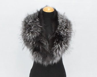 Handmade Silver Fox Fur Collar Scarf: Fluffy Winter Neck Warmer