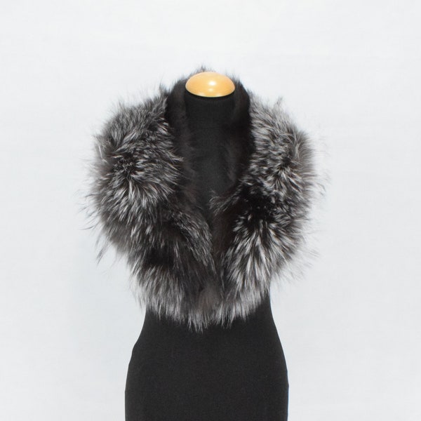 Fox fur collar Scarf, silver Fox color, Fluffy fur quality, Coat winter accessories, Neck warmer