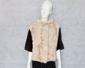 Handmade Mink Fur Jacket: Beige & Brown Short Sleeve Winter Coat