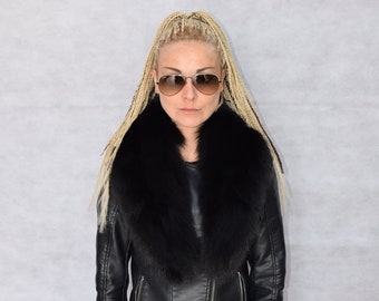 Fur Fox collar black colour high quality fluffy soft fur, Woman accessory