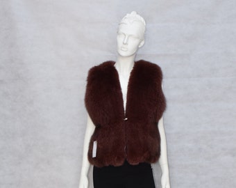 Luxury Fox Fur vest burgundy color full skin of natural Fox, Fuchspelz Weste, Gilet de fourrure de renard