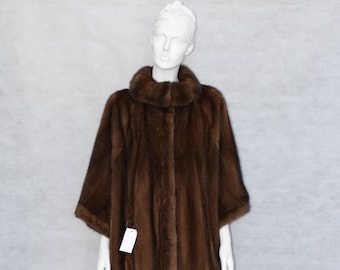 Manteau cape en fourrure véritable de vison couleur marron très grande taille manches courtes Manteau ample en fourrure véritable naturelle pleine peau, Nerz Pelzmantel, France