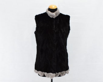 Fur Mink vest black with gray colour, casual garment, womans gift.