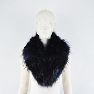 Luxury Women's Fur Finn Raccoon collar Blue black color /Neck warmer