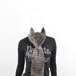 Fur scarf soft and warm Rabbit fur gray khaki color/ neck warmer