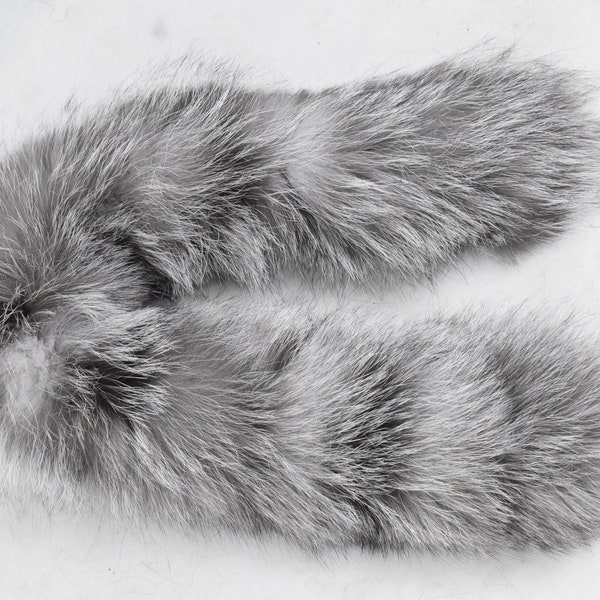 Silver Fox fur trim for hood, detachable fluffy stripe, Unisex mens womens, gift.