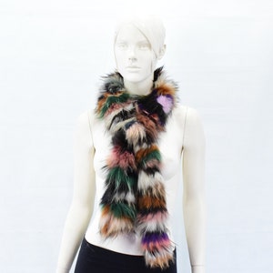 Colorful Finn Raccoon Fur Scarf: Handmade Neck Warmer