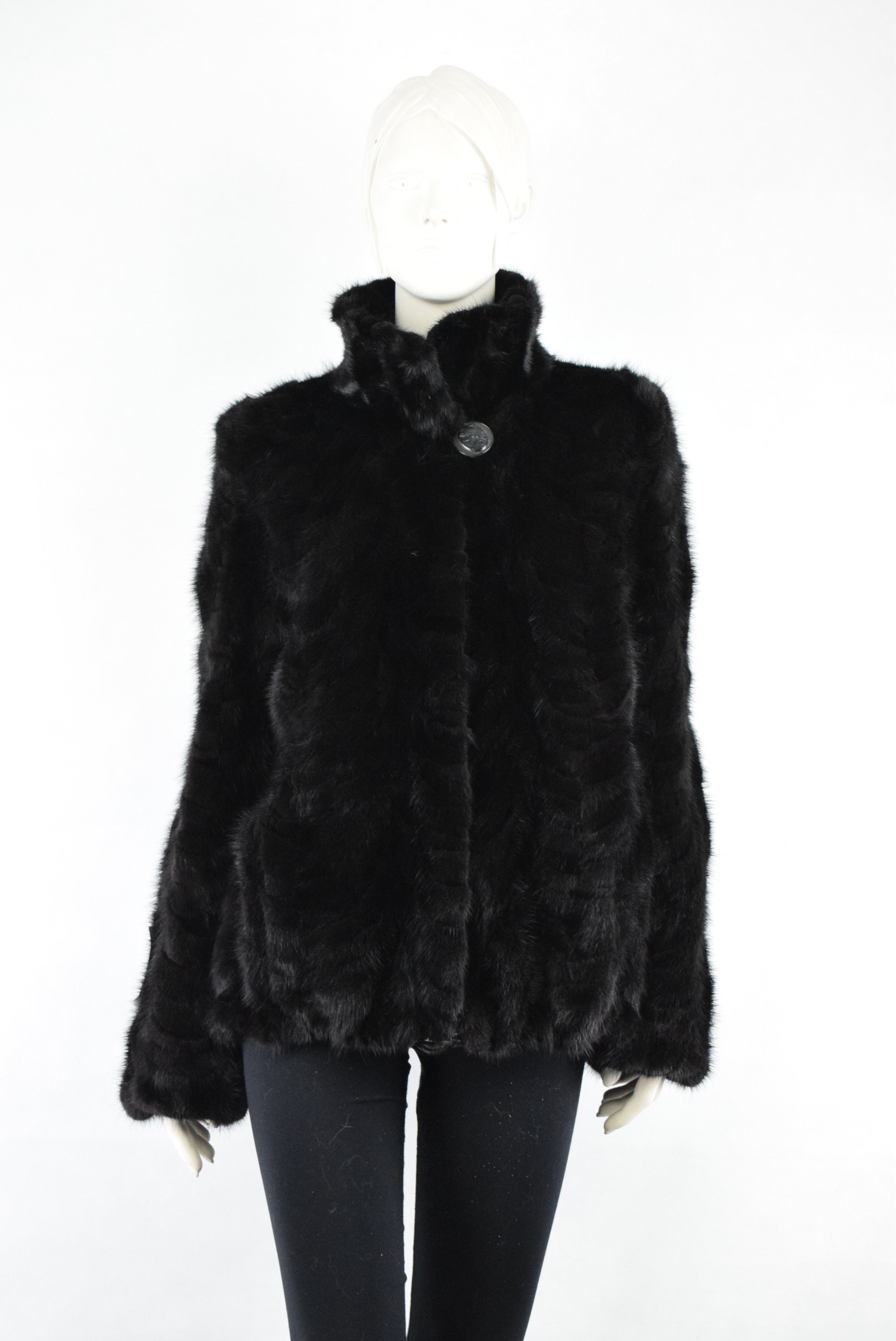 Luxury Mink Fur Bomber Jacket With Classic Collar Total Black - Etsy