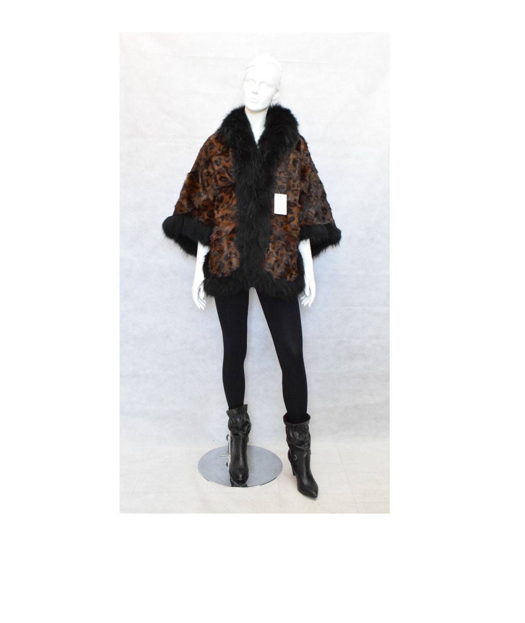 Fur Rabbit & Finn Raccoon Poncho, Cape, Animal Print With Brown Black ...