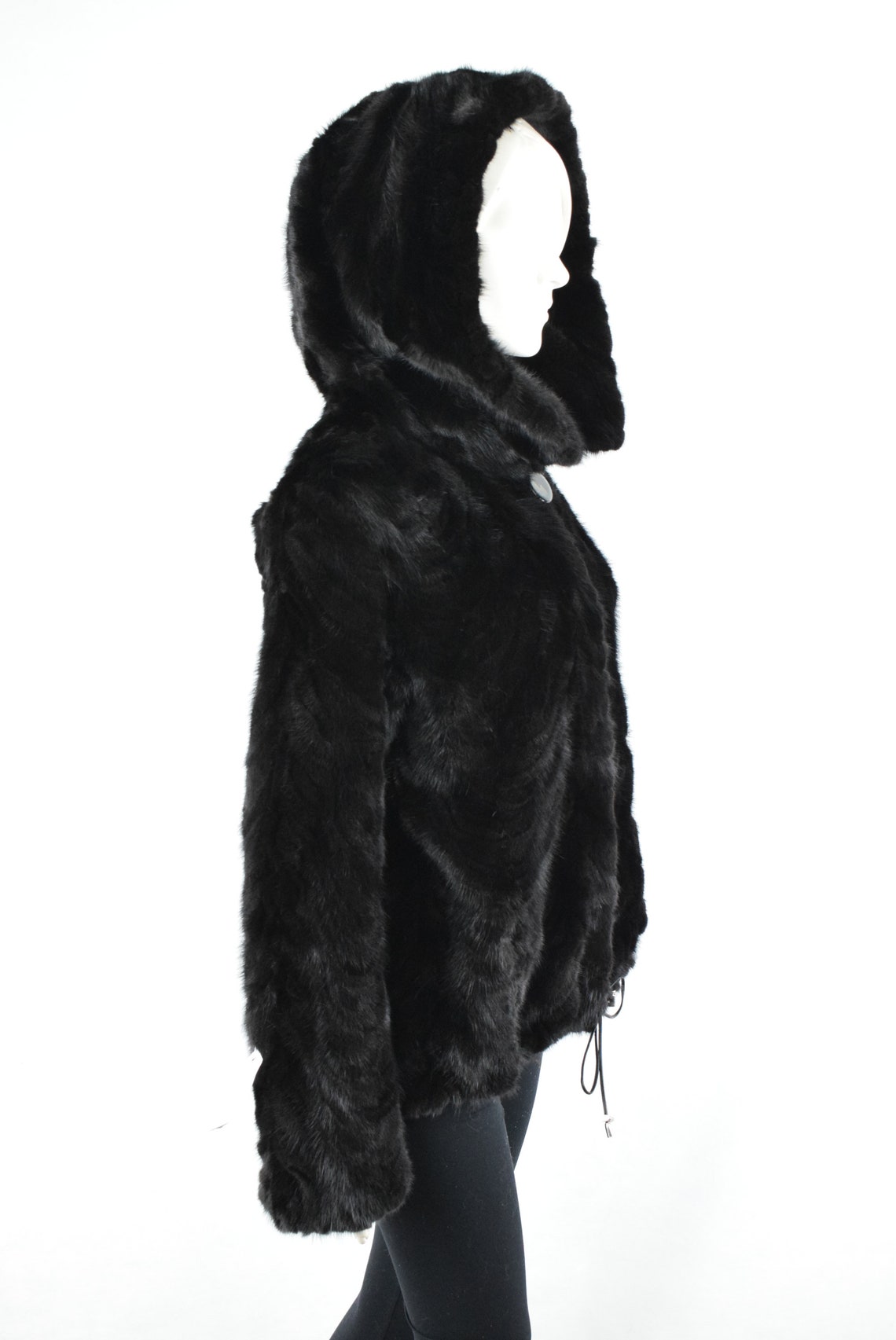 Luxury Women's Mink Fur Bomber Jacket Hooded Total Black Etsy